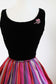 Vintage 1950s Party Dress - VIVACIOUS Black Silk Velvet + Sari Silk Candy Stripe Full Skirt Dress Size S