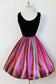 Vintage 1950s Party Dress - VIVACIOUS Black Silk Velvet + Sari Silk Candy Stripe Full Skirt Dress Size S