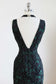 Vintage 1980s Cocktail Dress - SEXY Sculpted Hourglass Minidress w Black Lace over Emerald Green Size S