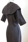 Vintage 1950s SUZY PERETTE Dress - Iconic Espresso + Black Woven Plaid Cotton Cocktail w Drama Collar Size M