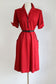 Vintage 1940s Dress - Lipstick Red Rayon Gabardine Front Metal Zipper Shirtwaist w 25 Bakelite Buttons! Size M to L