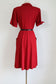 Vintage 1940s Dress - Lipstick Red Rayon Gabardine Front Metal Zipper Shirtwaist w 25 Bakelite Buttons! Size M to L