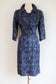 Vintage 1950s Dress Set - LOVELY Blue Batik Style Print Fitted Jacket + Cocktail Dress Size L