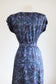 Vintage 1950s Dress Set - LOVELY Blue Batik Style Print Fitted Jacket + Cocktail Dress Size L