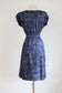 Vintage 1950s Dress Set - LOVELY Blue Batik Style Print Fitted Jacket + Cocktail Dress Size L