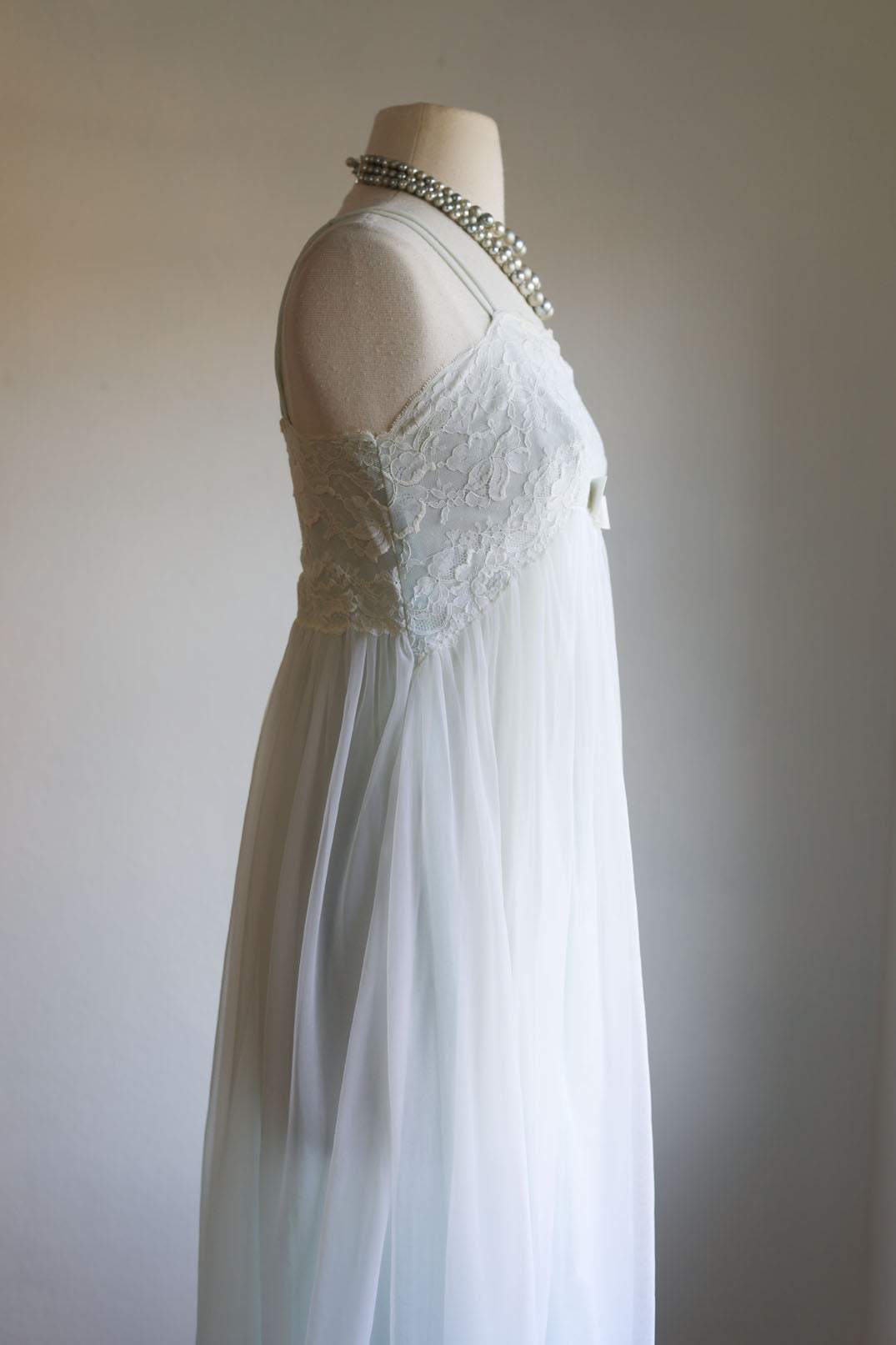 Vintage 1950s to 1960s Nightgown - Pale Mermaid Blue-Green Sheer Double Nylon Gown Size S to M