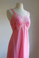 Vintage 1950s to 1960s Slip - Candy Pink Nylon Embroidered Leaves Full Slip Gown Size S