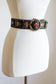Vintage 1970s Black Velvet Belt - Rainbow Embroidery Floral Boho Fierce Double Wolf Brass Buckle Fits XS to XL