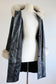 Vintage 1960s to 1970s Leather + Fox Coat - Luxe Black + Silver Arctic Fur Trench Size M to L