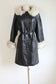 Vintage 1960s to 1970s Leather + Fox Coat - Luxe Black + Silver Arctic Fur Trench Size M to L