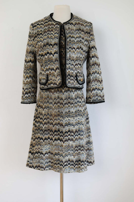 Vintage 1960s Wool Knit Suit - Ch@nel-esque Rich Lady Sheath Dress + Boxy Jacket Set Size M - L