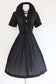 Vintage 1950s to 1960s Shirtwaist - DARLING Black Eyelet Cotton w Big Lucite Buttons Dress Size L to XL