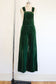 Vintage Late 1960s to 1970s Overalls Jumpsuit - Glowing Deep Emerald Green Velveteen w Wide Bell/Flare Legs Size S