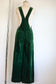 Vintage Late 1960s to 1970s Overalls Jumpsuit - Glowing Deep Emerald Green Velveteen w Wide Bell/Flare Legs Size S