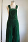 Vintage Late 1960s to 1970s Overalls Jumpsuit - Glowing Deep Emerald Green Velveteen w Wide Bell/Flare Legs Size S