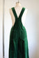 Vintage Late 1960s to 1970s Overalls Jumpsuit - Glowing Deep Emerald Green Velveteen w Wide Bell/Flare Legs Size S