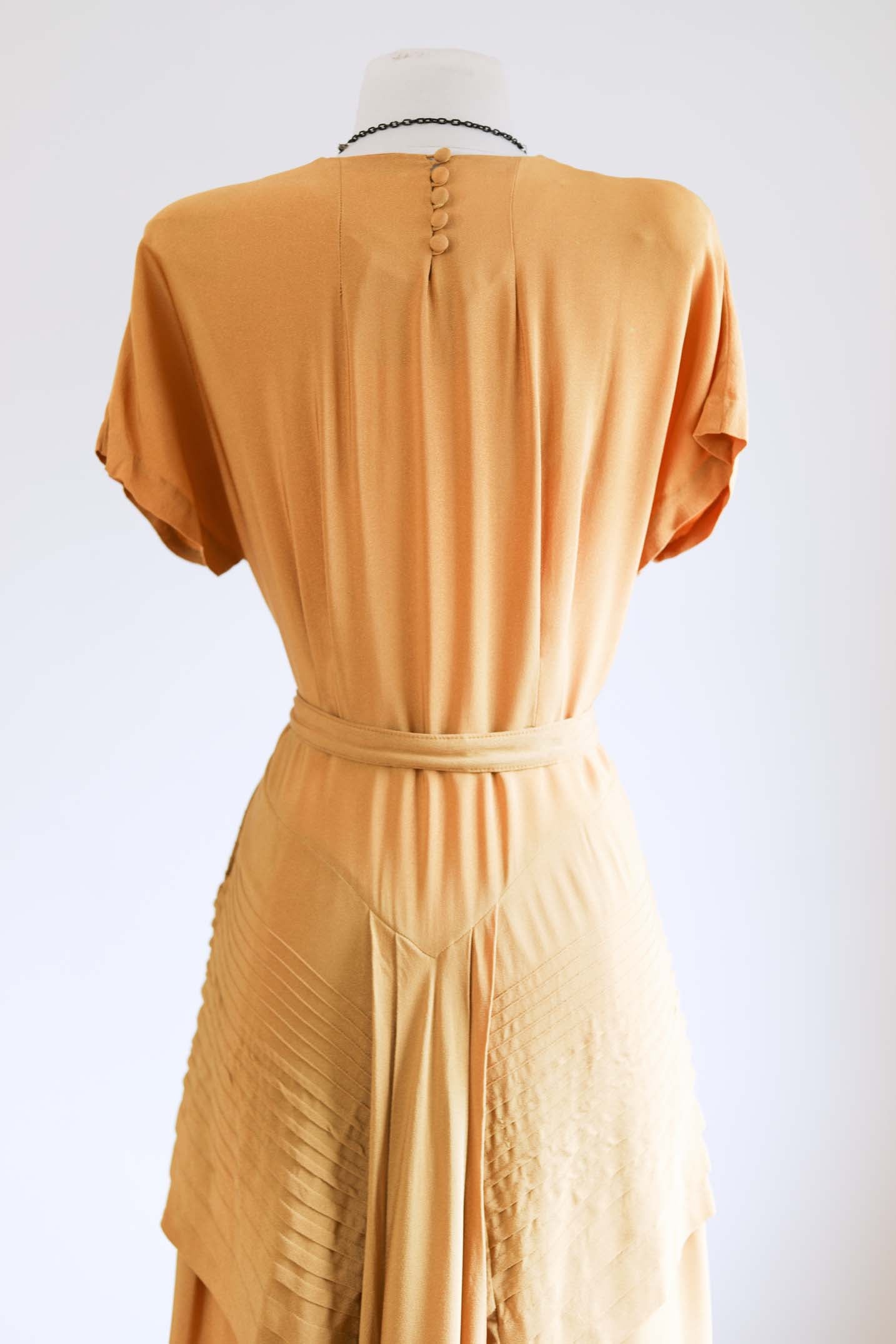 Vintage 1940s Rayon Dress - VOLUP + FABULOUS Honey Draped + Trained + Fishtail Belted Cocktail Dress Size L to XL