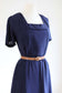 Vintage 1940s Dress - EASY-GOING VOLUP Navy Blue Rayon Pleated Day Dress Size L to XL