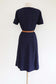 Vintage 1940s Dress - EASY-GOING VOLUP Navy Blue Rayon Pleated Day Dress Size L to XL