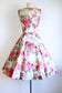 Vintage 1950s Dress - Ultra-Beautiful Pink Olive Rose Print Belted Chiffon w AB Rhinestones Party Sundress Size S