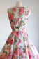 Vintage 1950s Dress - Ultra-Beautiful Pink Olive Rose Print Belted Chiffon w AB Rhinestones Party Sundress Size S