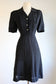 Vintage 1940s Dress - Documented WWII 1945 Betty Winston Black Tulip Pocket Rayon "Shirtfrock" Size L to XL
