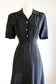 Vintage 1940s Dress - Documented WWII 1945 Betty Winston Black Tulip Pocket Rayon "Shirtfrock" Size L to XL