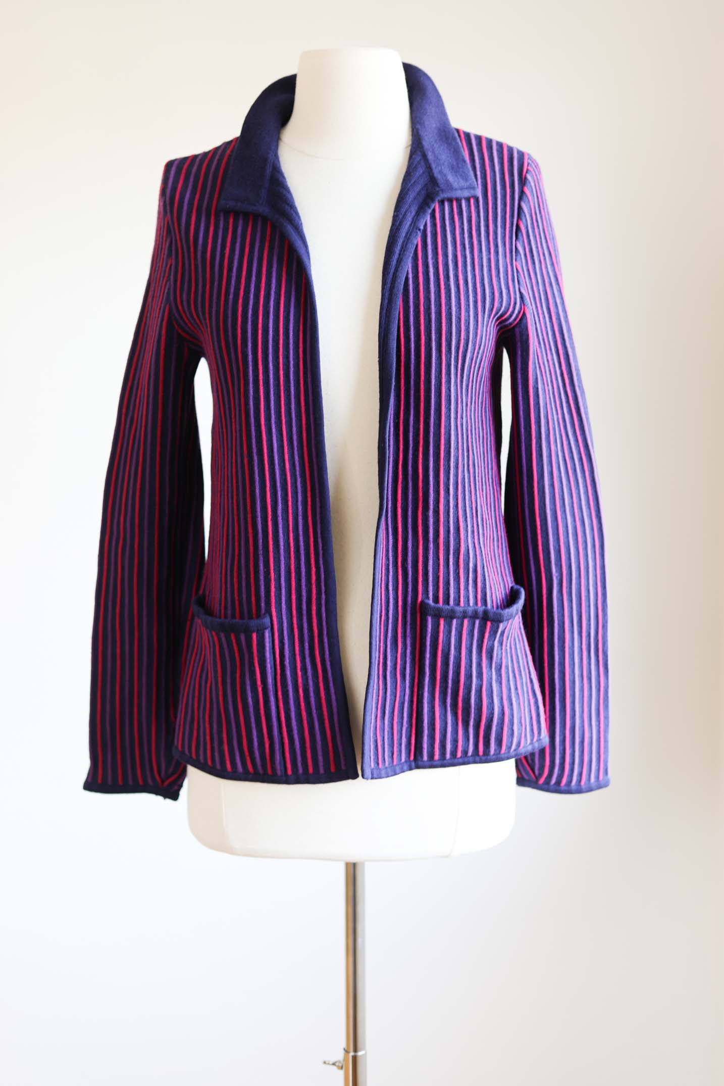 Vintage 1970s YVES SAINT LAURENT Sweater - AUTHENTIC YSL Tricot Striped Cardigan Jacket Lightly As-Is Size M to L