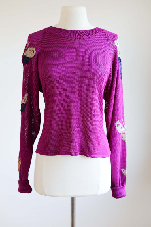 Vintage 1980s Krizia Sweater - DARLING Designer Pure Silk Pullover Top w Novelty Butterflies Size S to M