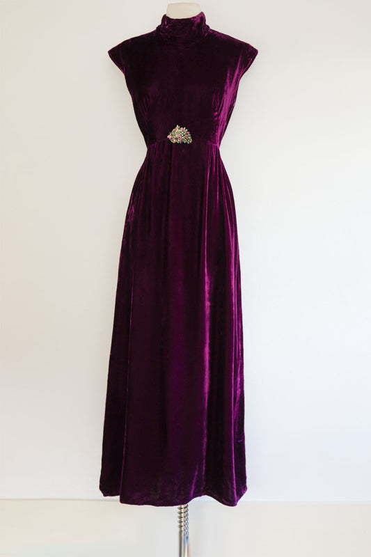 Vintage 1960s Velvet Dress - Stunning Lorrie Deb Violet Empire Full Length Maxi Evening Gown Size M