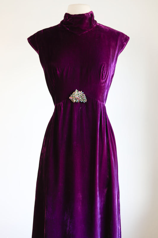 Vintage 1960s Velvet Dress - Stunning Lorrie Deb Violet Empire Full Length Maxi Evening Gown Size M