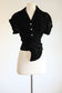 Vintage 1940s Velvet Blouse - Black Ruched + Wrap Top w Rhinestones + Dramatic Belted Buckle Size S to M