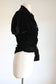 Vintage 1940s Velvet Blouse - Black Ruched + Wrap Top w Rhinestones + Dramatic Belted Buckle Size S to M