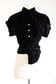 Vintage 1940s Velvet Blouse - Black Ruched + Wrap Top w Rhinestones + Dramatic Belted Buckle Size S to M