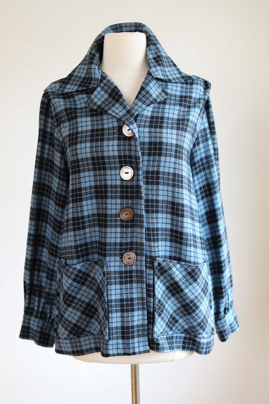 Vintage 1950s Pendleton 49er Jacket - GORGEOUS Wool Delphite Blue + Black Shirt-Jac Size M to L