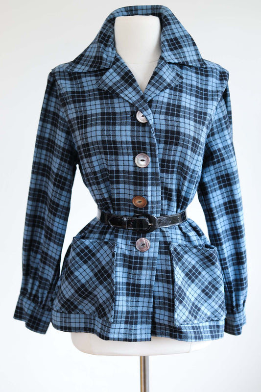 Vintage 1950s Pendleton 49er Jacket - GORGEOUS Wool Delphite Blue + Black Shirt-Jac Size M to L