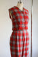 Vintage 1950s to 1960s Plaid Pant Suit - Red Wool Vest Waistcoat Top + Cigarette Pants Size S - M