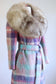 Vintage 1960s to 1970s BEST EVER Mohair Coat - EXCEPTIONAL Icy Pastel Plaid Wool + Arctic Fox Collar & Self Belt Size XS to M