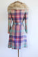 Vintage 1960s to 1970s BEST EVER Mohair Coat - EXCEPTIONAL Icy Pastel Plaid Wool + Arctic Fox Collar & Self Belt Size XS to M