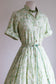 Vintage 1950s to 1960s Dress - Cream Aqua Olive Floral + Berry Print Cotton Shirtwaist w Amazing Vinyl Belt Size M