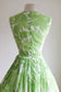 Vintage 1950s to 1960s Dress - Tropical Palm Leaves + Plants Lime + White Belted Sundress Size M