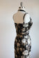 Vintage 1950s Dress - HIGH END Sculpted Black Cream Rose Print Silk Satin Brocade w Asymmetrical + Sarong Details Size XS to S