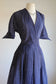 Vintage 1950s Dress - Sheer Midnight Blue Bias Seersucker w White "Bone" Print Size M to L
