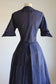 Vintage 1950s Dress - Sheer Midnight Blue Bias Seersucker w White "Bone" Print Size M to L