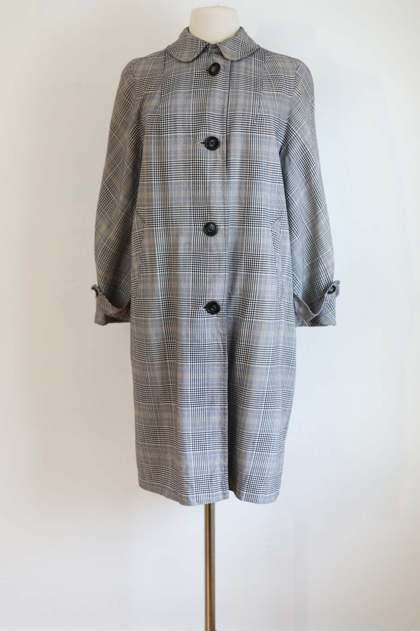 Vintage 1940s Rain Coat - FABULOUS Noir Babe Glen Plaid Flowy Rayon Duster Jacket Size M to L