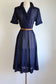 Vintage 1940s Dress - Simple Perfection! Dark Blue Sheer Sculpted Shirtwaist w Celluloid Rhinestone Size M
