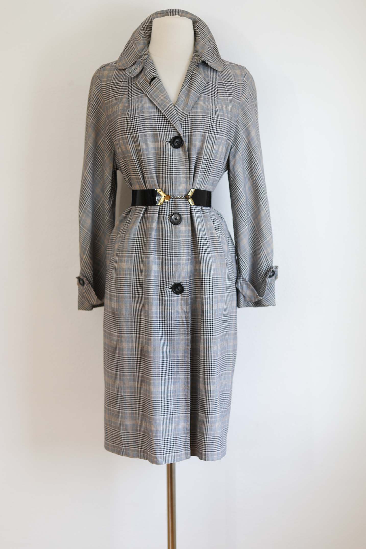 Vintage 1940s Rain Coat - FABULOUS Noir Babe Glen Plaid Flowy Rayon Duster Jacket Size M to L