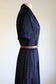 Vintage 1940s Dress - Simple Perfection! Dark Blue Sheer Sculpted Shirtwaist w Celluloid Rhinestone Size M