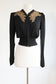 Vintage 1930s Sequin ANGEL WING Jacket - SPECTACULAR Designer Marjone Black Rayon Crepe w GOLD Front Metal Zipper Blouse Size S to M