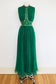 Vintage 1960s Gala Goddess Dress - SPECTACULAR Designer Jack Bryan Emerald Chiffon w Rhinestones + Beading Maxi Gown Size M to L